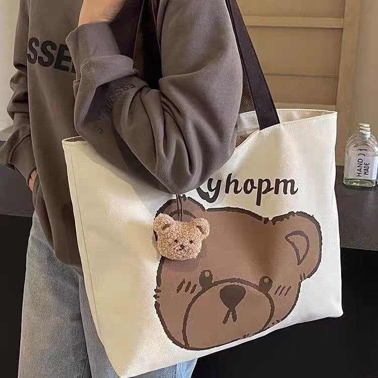 Shoulder bag zipper sling Japanese women's bag cartoon large capacity tote bag versatile canvas bag casual handbag