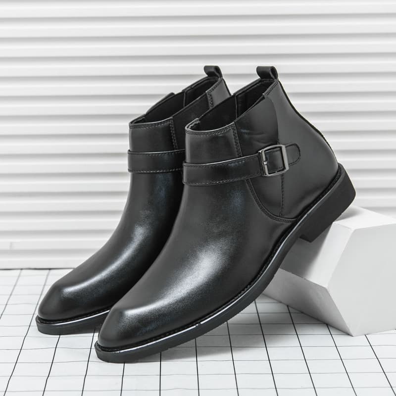 Men's British Style Leather Shoes, Korean Pointed Toe Business Formal Casual Boots, Trendy Chelsea Boots, Large Size Men's Shoes