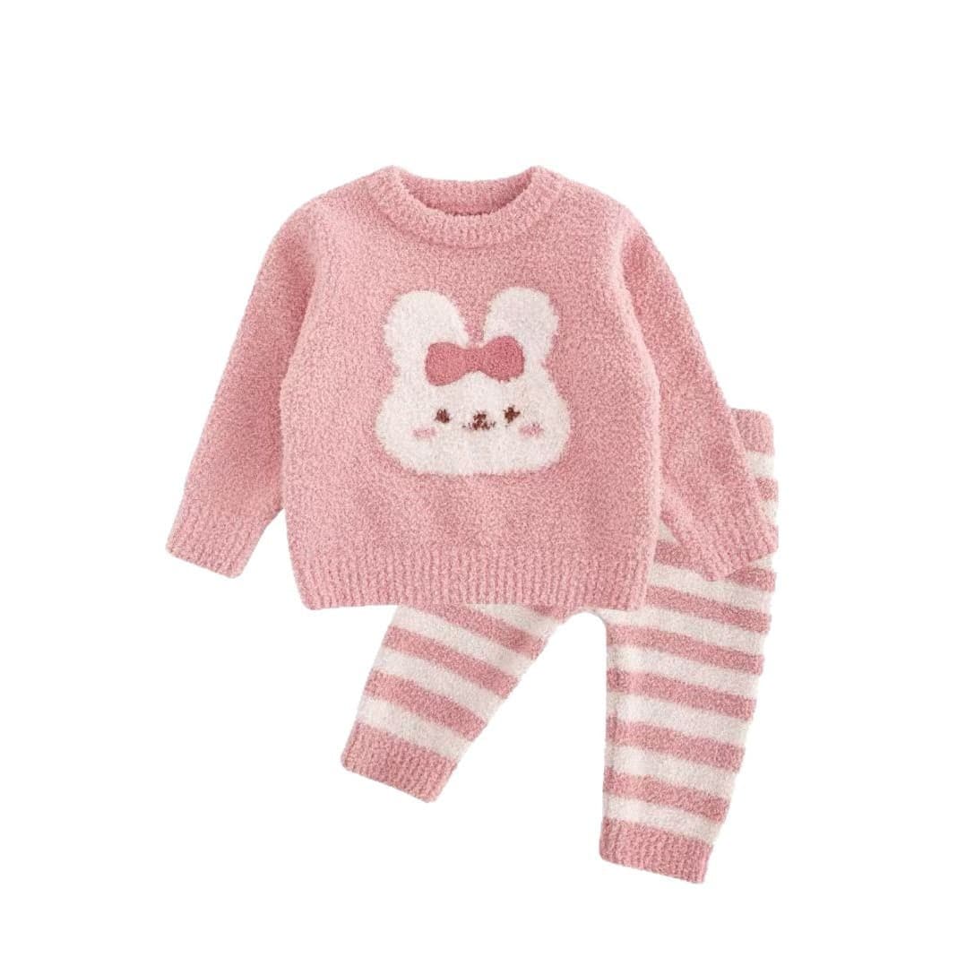 [Half Fleece] Girls' Pajama Set Winter Warm Homewear Wearable Knitted Cartoon Outfit