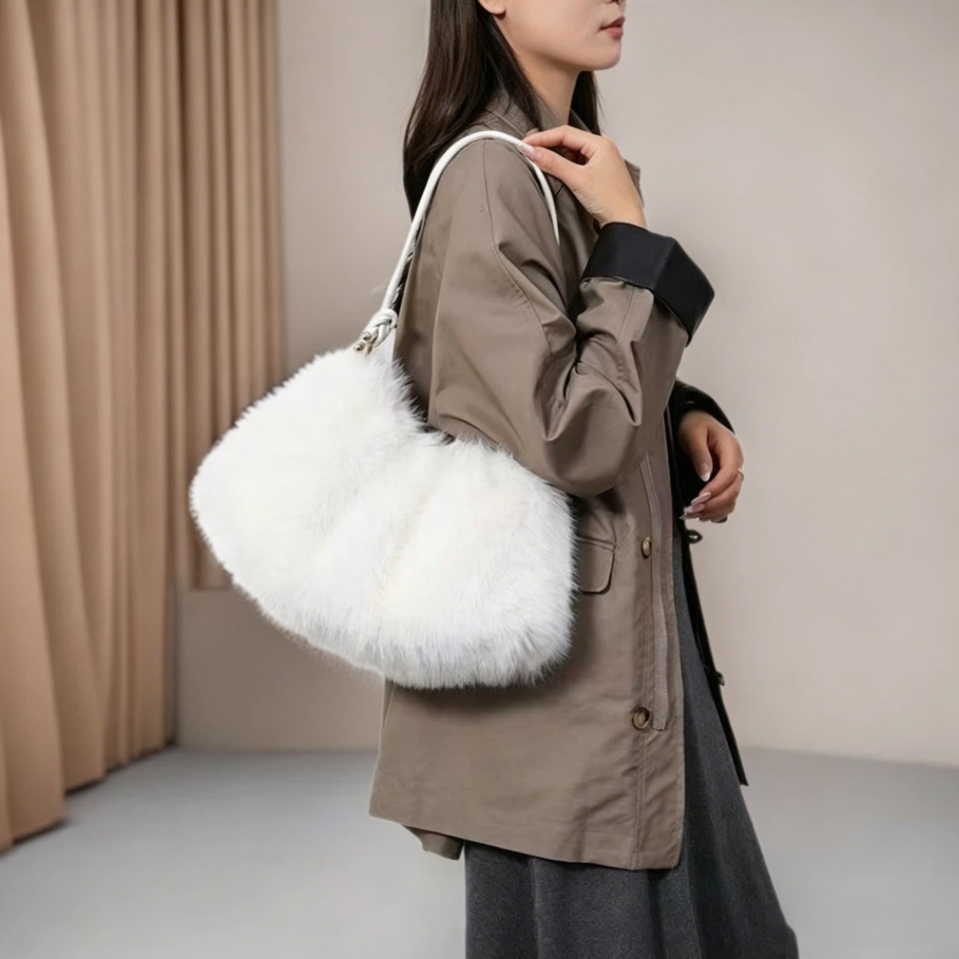 Furry bag for women 2026 autumn and winter new fashion simple furry shoulder bag texture women's handheld tote bag