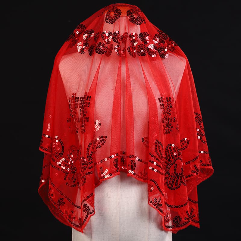 Wedding Veil Red Large Bridal Head Cover Bride Red Veil Wedding Supplies Mesh Head Scarf Bride Dowry