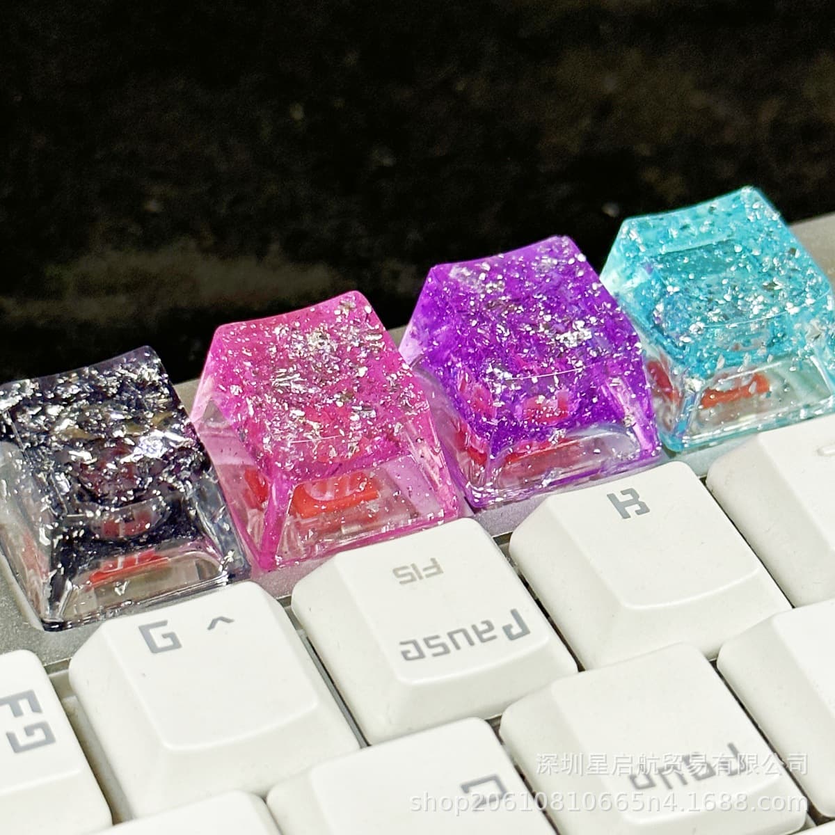 Cross-border resin original personalized epoxy resin ice-clear gold foil paper keycaps silver foil paper cross-shaped mechanical keyboard keycaps