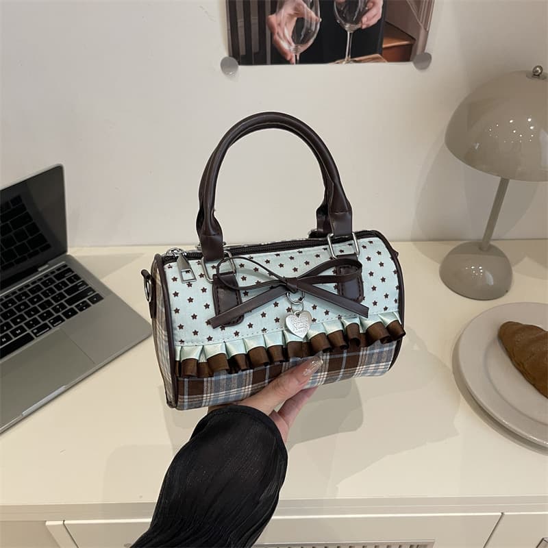 Korean style fashion pillow bag 2025 autumn new handbag bow shoulder bag cute polka dot crossbody bag for women