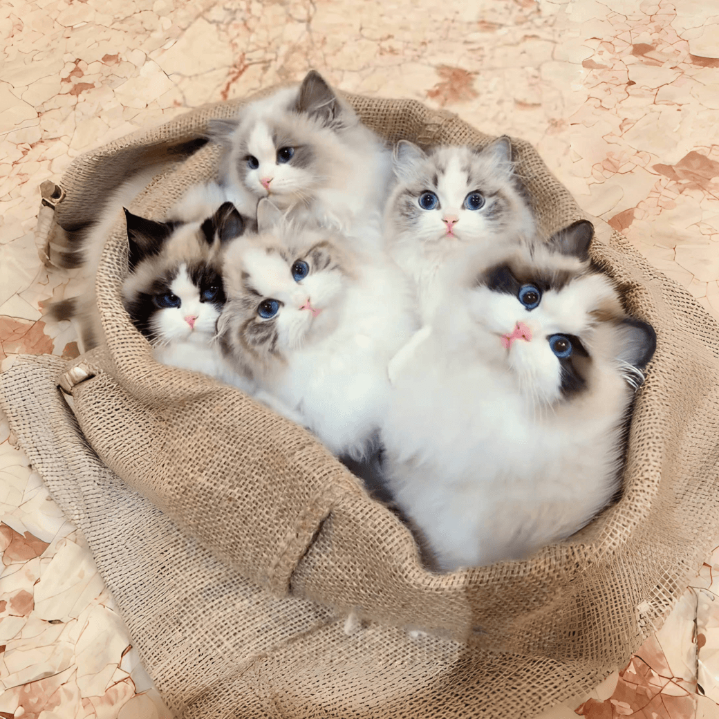 Purebred Ragdoll Kitten Live Animal, Blue Bicolor and Seal Bicolor Fairy Cat with Blue Eyes, Long-haired Kitten Live Pet Cat