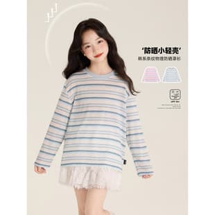 Amybaby Girls Top Summer 2026 New Trendy Korean Striped Round Neck Contrast Color Versatile Thin Top