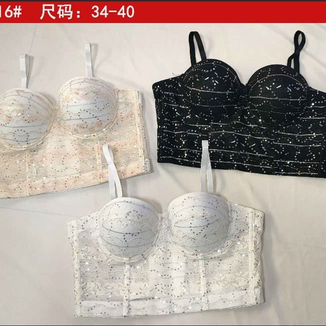 Sexy Lace Corset with Fishbone, Padded Cups, Embroidered Sequins, Wearable as Outerwear, Slimming and Shaping Push-Up Bodice