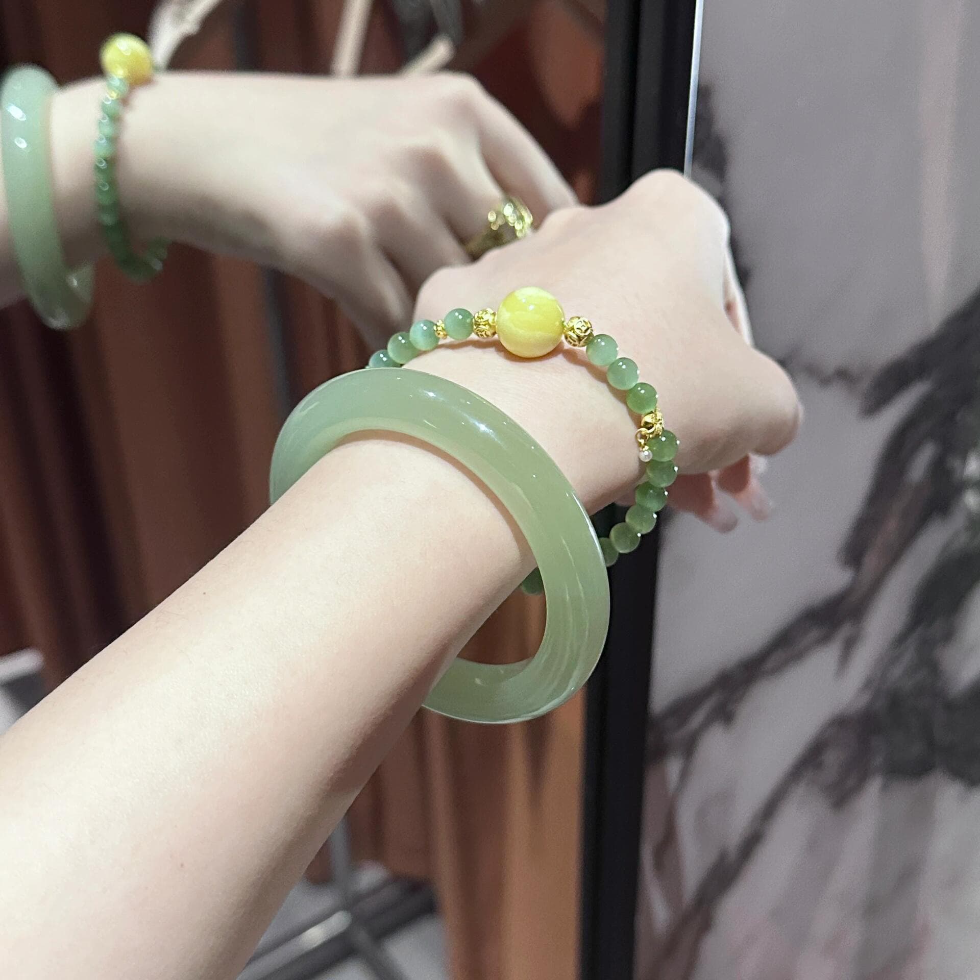Xinjiang Hotan Jade Qingshui Bracelet Women's Flat Strip Blue White Jade Shallow Lake Water Green Brown Ice Type Natural Girl Jade Bracelet