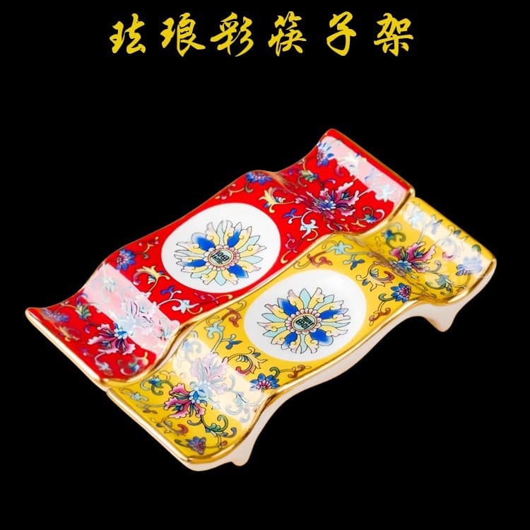 Triple-Use Chopstick Holder Jingdezhen Imperial Porcelain Tableware Hotel Table Setting Chopstick Rest Gold Trim Lotus Vine Bracket