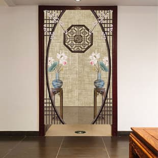 Antique Chinese Cloth Door Curtain for Bedroom Bathroom, No-Drill Decorative Half Curtain Partition, Large Size Fabric Curtain Chinese Style