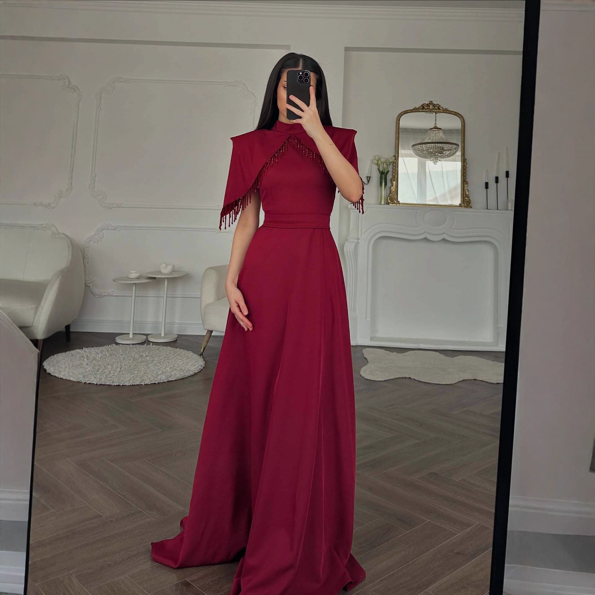 2025 Fall/Winter Cross-border Women's Fashion European & American Independent Site Amazon High Neck Cape Sequin Ball Gown