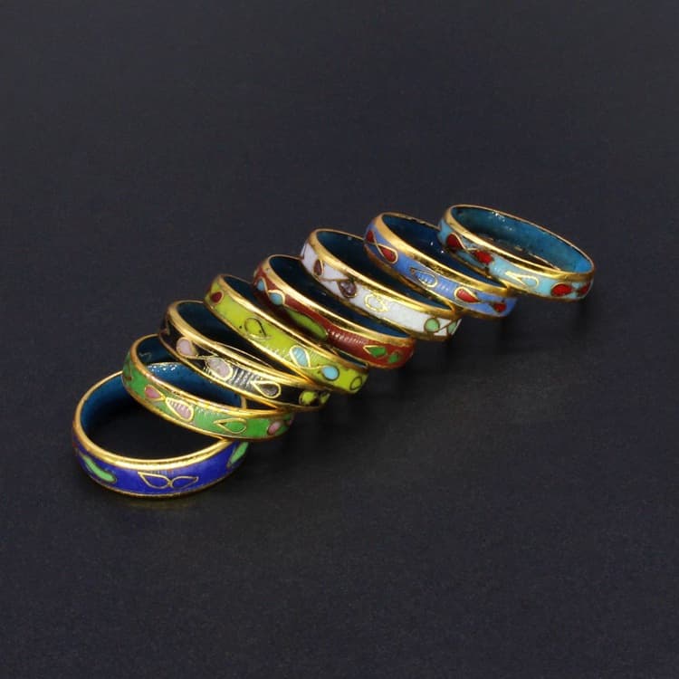 Beijing Cloisonné 1980s Vintage Collectible Traditional Copper Base Wire-Inlaid Enamel #4 Polished Ring