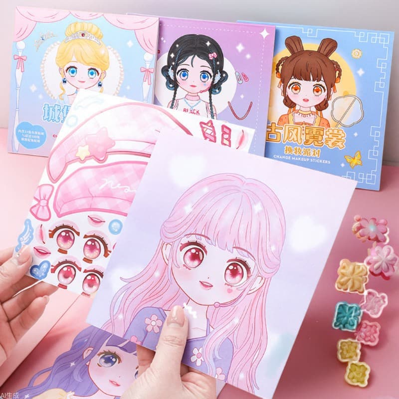 Children's Educational Toy Dress-Up Sticker Book for Girls - Cute and Beautiful Stickers for Makeup and Outfit Changes