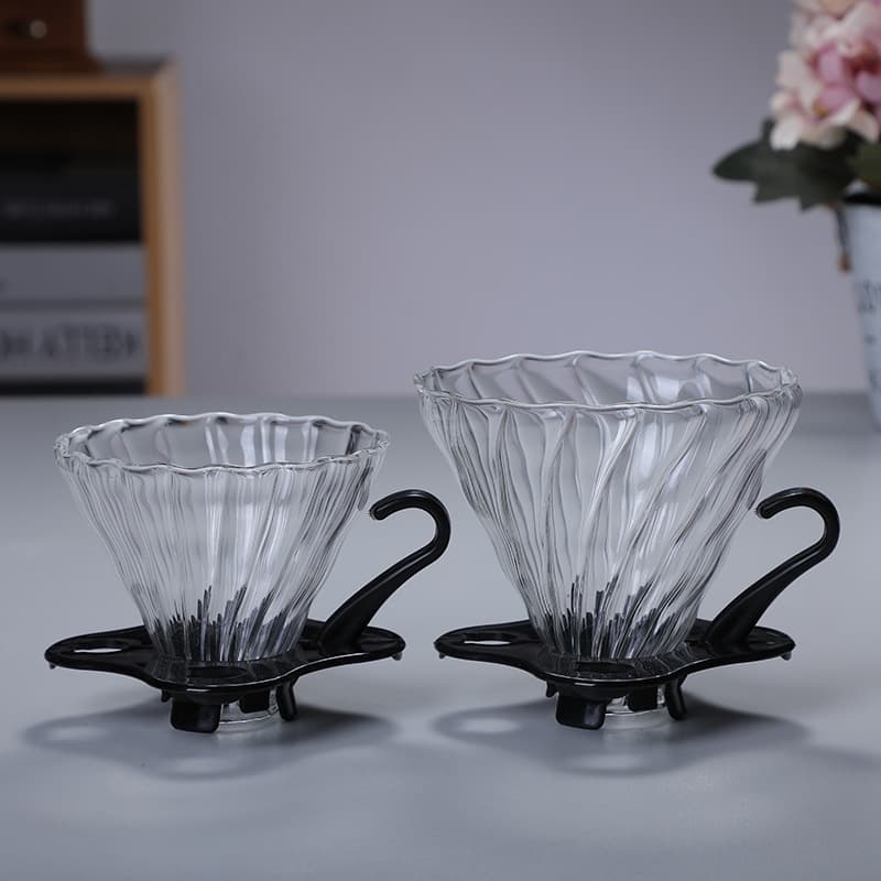 Wholesale borosilicate heat-resistant glass coffee filter funnel filter with sharing pot thickened V60 striped cup