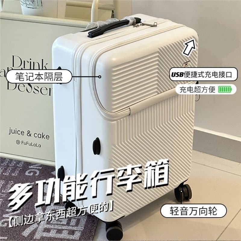 New Laptop Front-Opening Suitcase for Female Students, Password Luggage, Carry-On Travel Suitcase