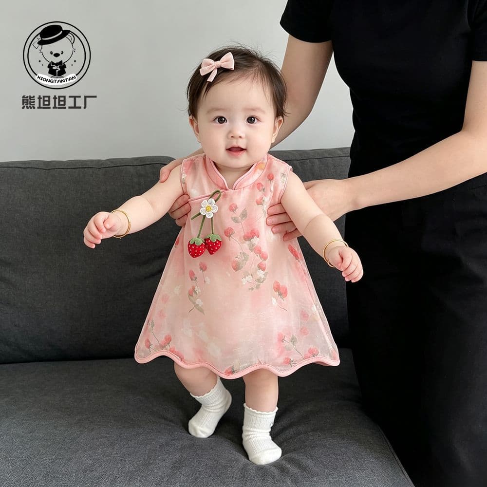 Baby summer one-piece princess dress 2026 small month old baby girl's 100-day banquet clothes summer thin coveralls