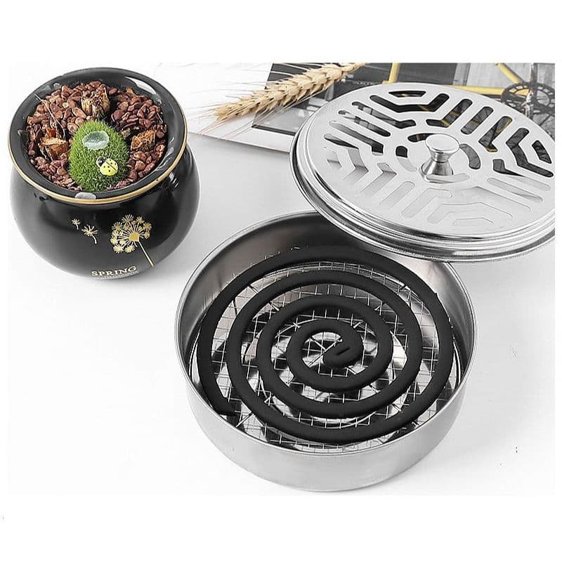 Creative Mosquito Coil Tray with Lid, Iron Incense Burner Stand for Indoor Use, Fireproof and Heat-resistant Ash Catcher Box