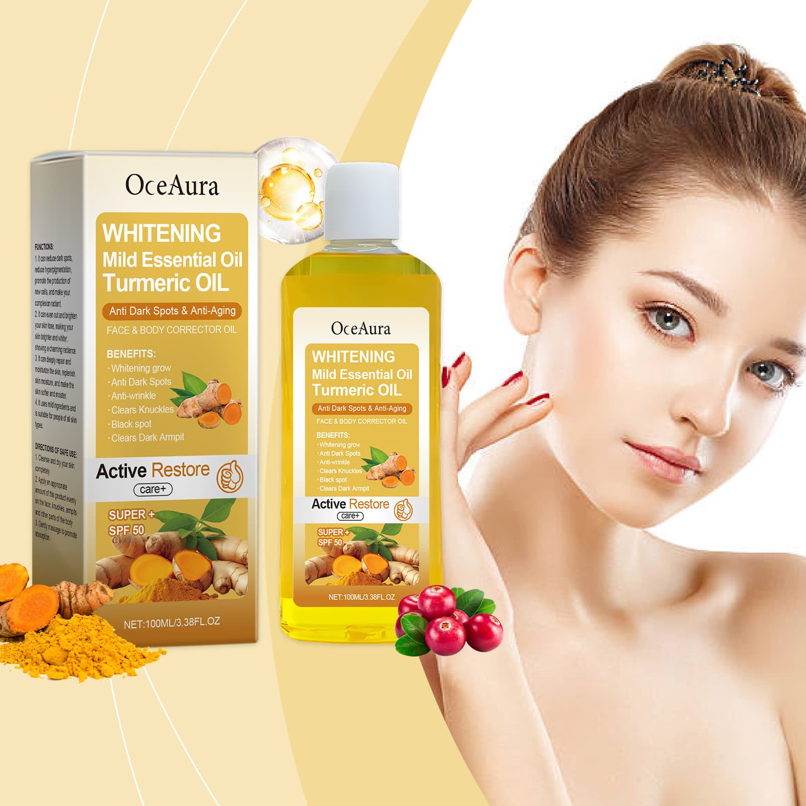 Oceaura Brightening Turmeric Oil Daily Gentle Skin Care Moisturizing and Hydrating Body Care Oil