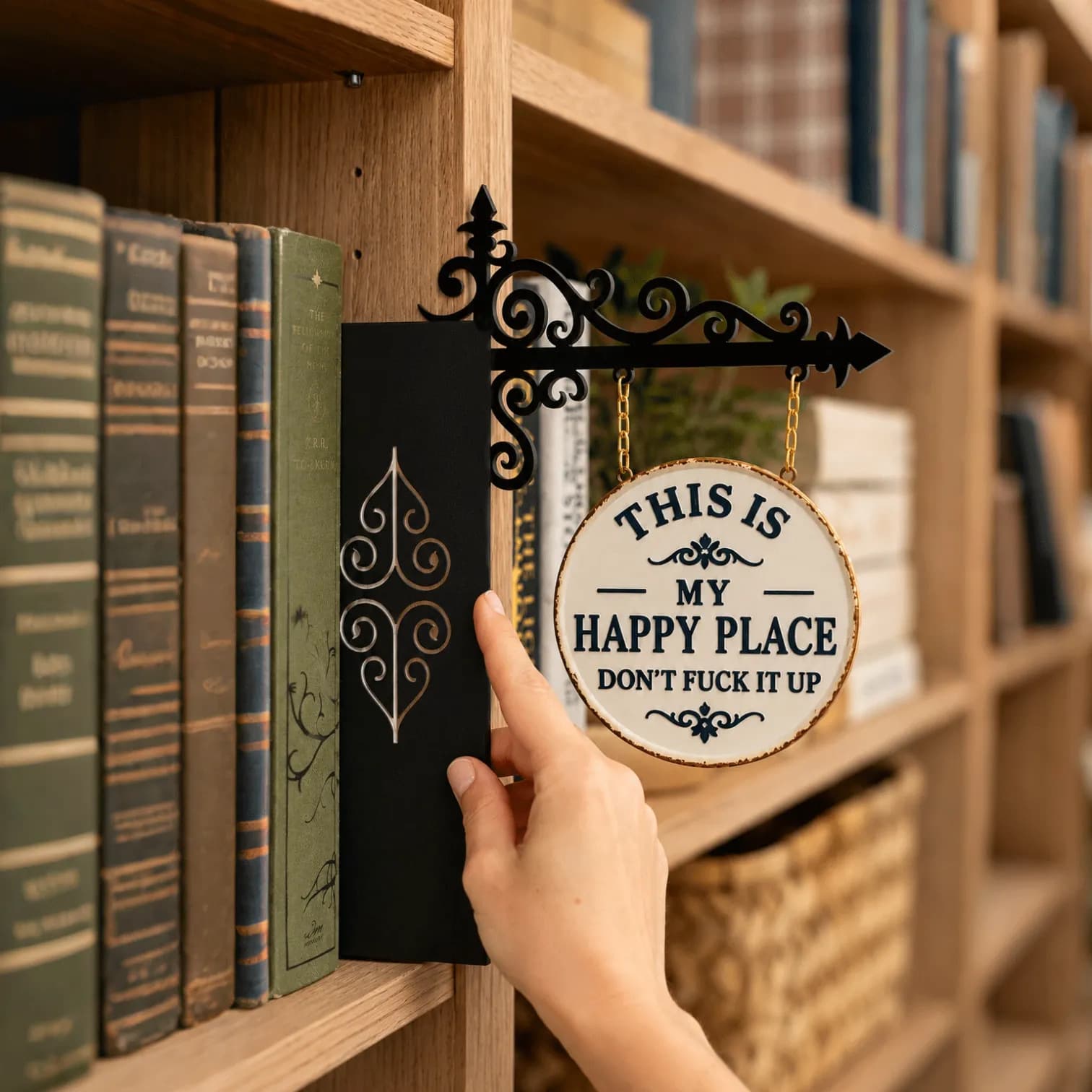 Cross-border New Bookshelf Lantern Light Library Bookshelf Happy Place Metal Craft
