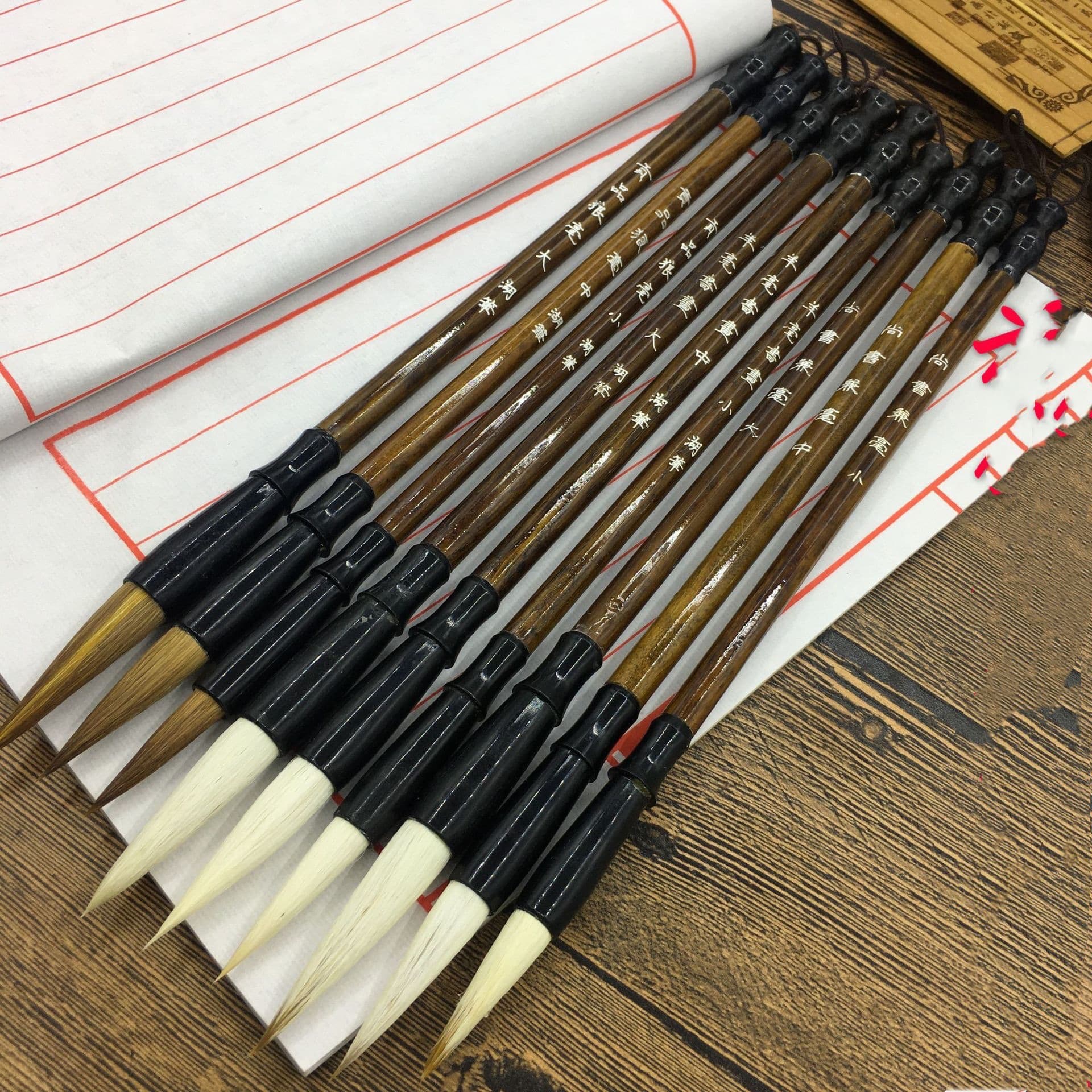 Manufacturer Wholesale Reinforced Wolf Hair Brushes for Student Calligraphy Practice, Training Class Large, Medium, and Small Script Combination Hair Brushes