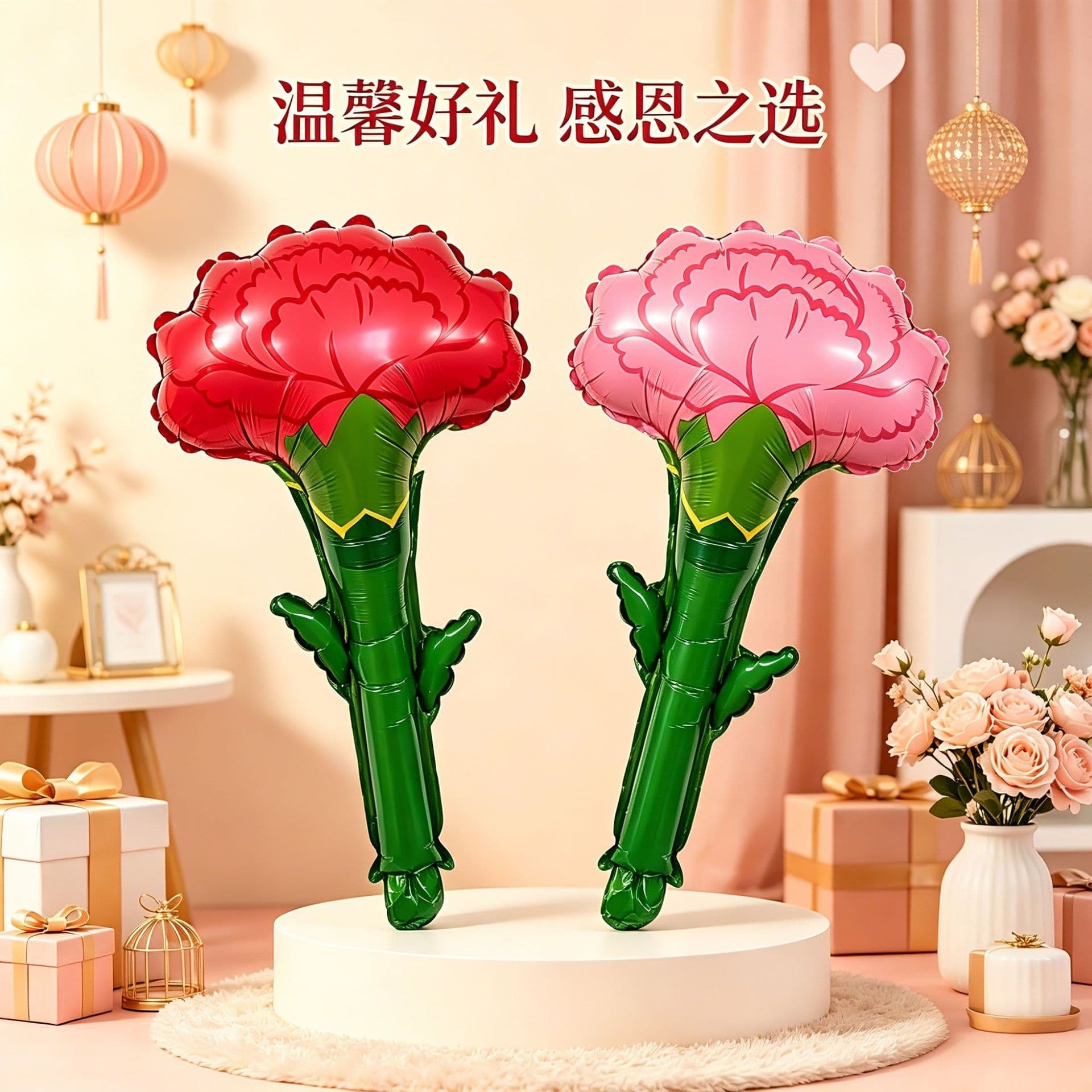 Women's Day Mother's Day Valentine's Day Carnation Handheld Bouquet Foil Balloon Mall Event Gift Wholesale