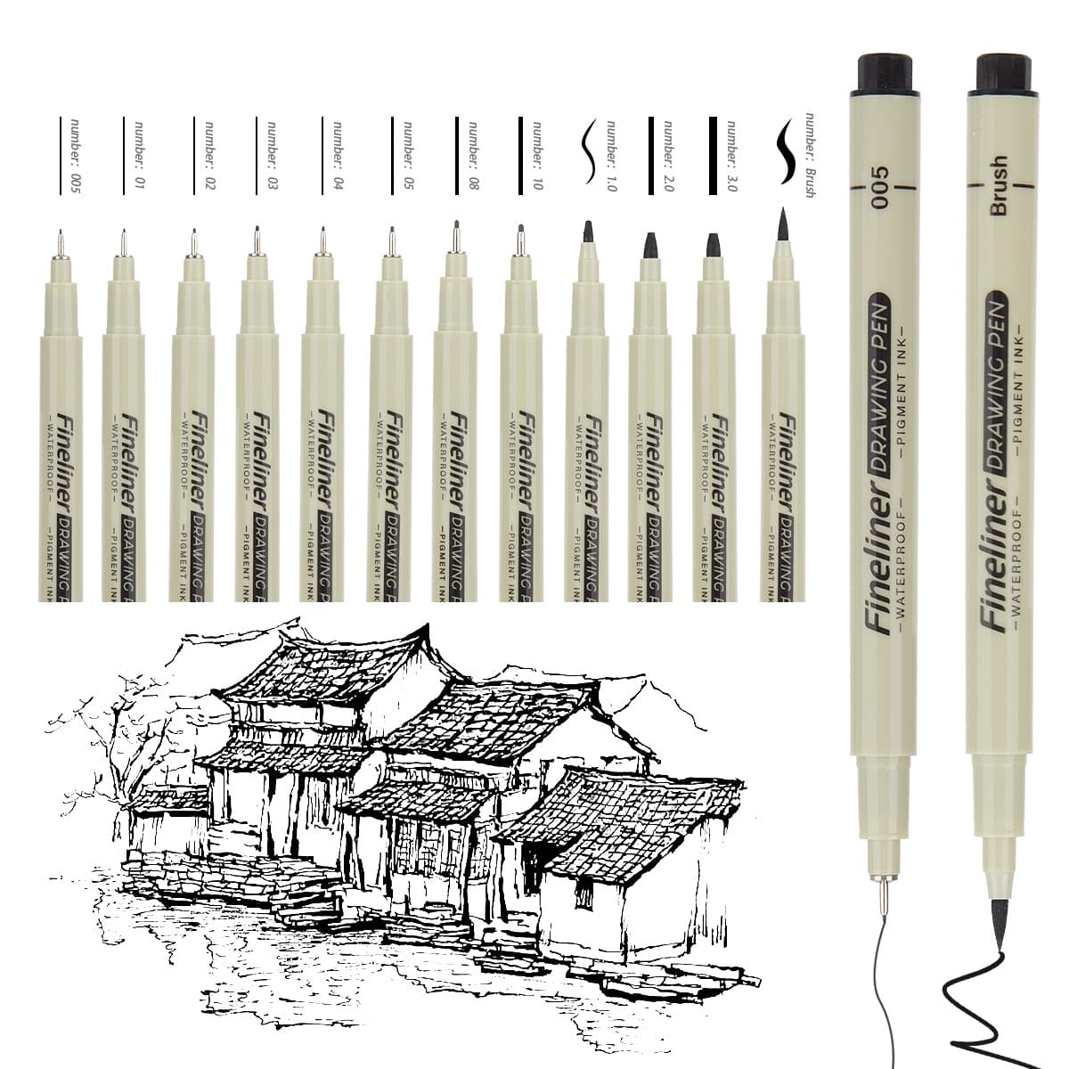 Fine-Liner Children's Black Liner Pen, Outline Drawing Pen, Waterproof Quick-Dry Technical Pen, Art-Specific Set