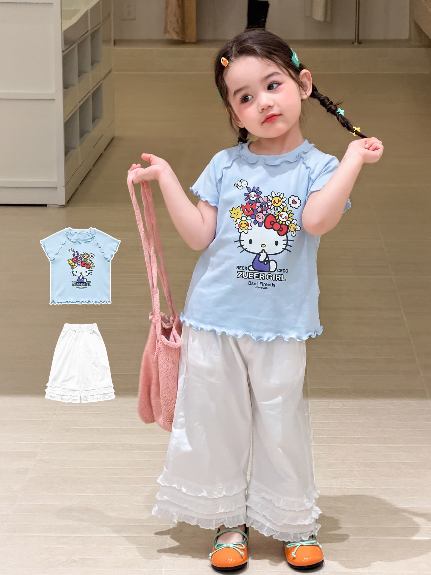 Weimu Children's Clothing Girls Short Sleeve T-Shirt Summer Thin Casual Ruffle Kids Clothes Little Girl A-Class Baby Top