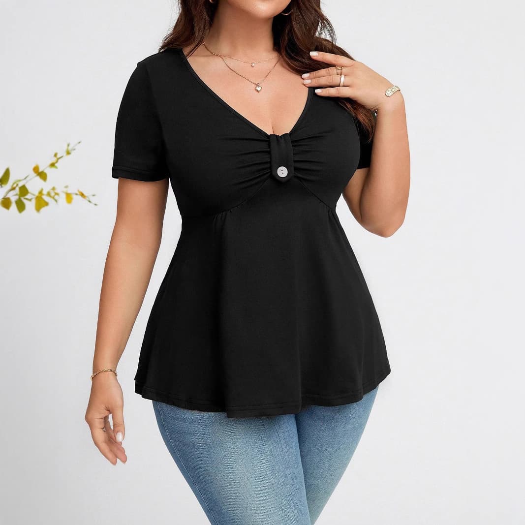 New Spring Summer Women's Dress with Front Buckle, Waist-Cinching V-Neck for Amazon and Independent Station, European and American Cross-Border Trade