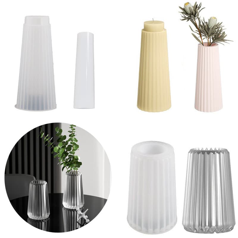 Three-dimensional large and heightened striped vase silicone mold Epoxy diy cylindrical scented candle resin pen holder wholesale