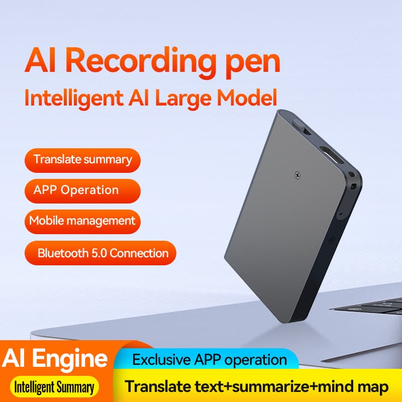 Cross-border AI smart voice recorder with high-definition noise reduction, real-time recording to text conversion, real-time translation, and meeting minutes organization.