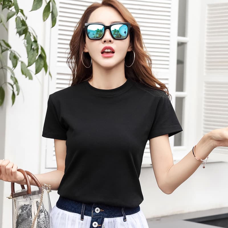 232 Factory Direct Wholesale Solid Color Original Crew Neck Slimming Short Sleeve T-Shirt Pure Sweet Unique Base Shirt Women Summer T