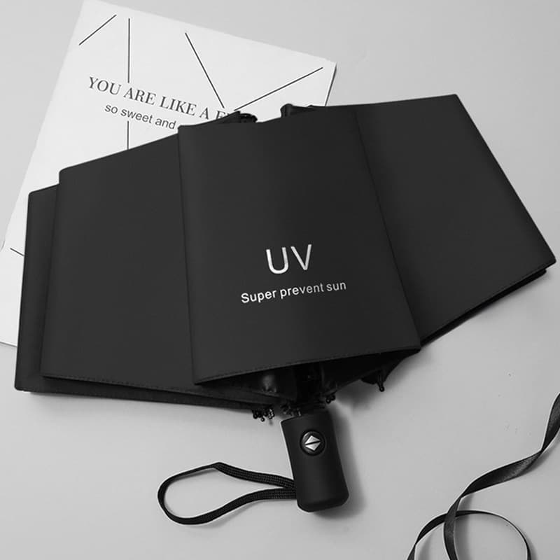 Modern Simplified Black Glue Sunscreen Automatic Umbrella UV Protection Rain and Sun Dual Use Advertising Printing Logo Gift