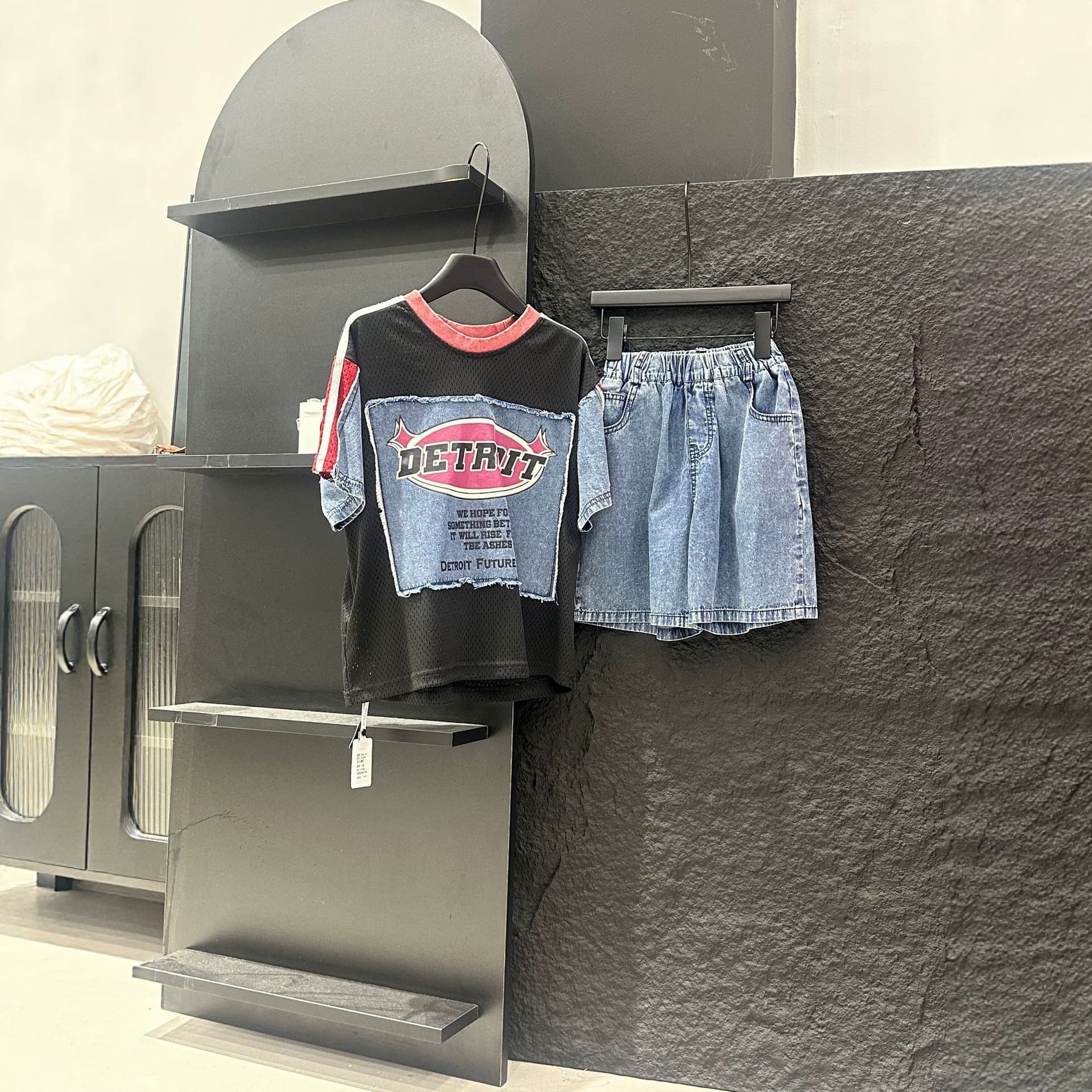 New Summer Girls' Big Kids Casual 2-Piece Set, Mesh Panel Denim Outfit, Sizes 110-160, Trendy Huzhou Kids Wear