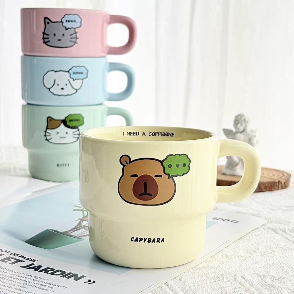 Ceramic Stacking Dog Mug, Colorful Puppy Stacking Cup, Coffee Cup, Cute Couple Ceramic Mug, Customizable