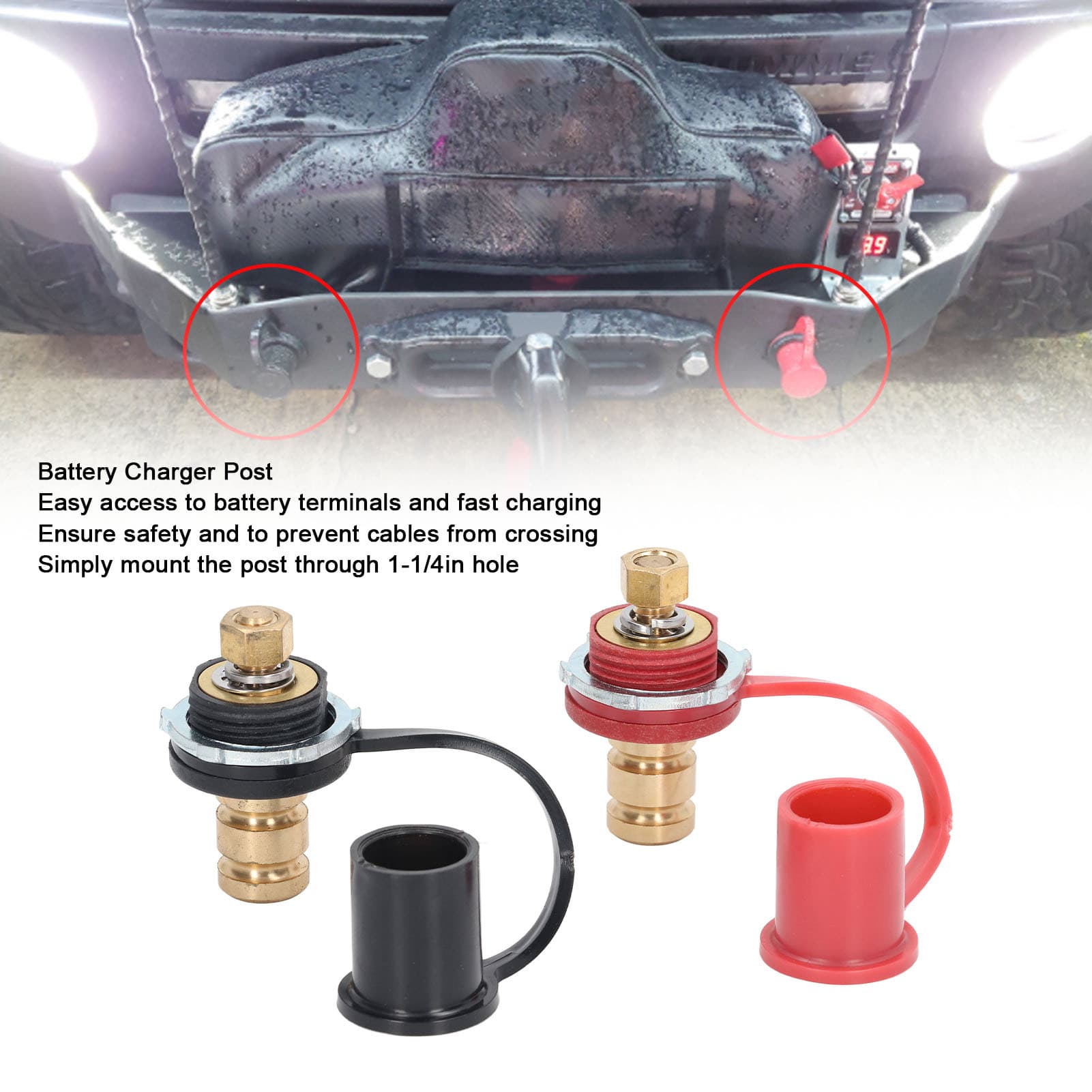 Car Remote Battery Terminal 3/8-Inch Stud Battery Jumper Post with Cover 250A Battery Charging Post Kit