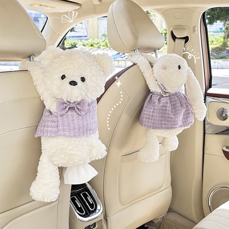 Premium Car Tissue Box with Cute Rabbit Design, Creative Hanging Tissue Holder for Vehicles