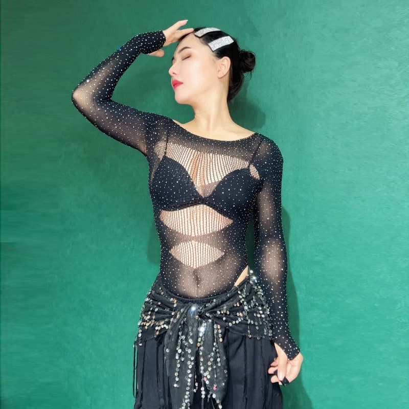 European and American music festival rhinestone jazz top dancewear slim-fit K-pop girl group dance performance outfit
