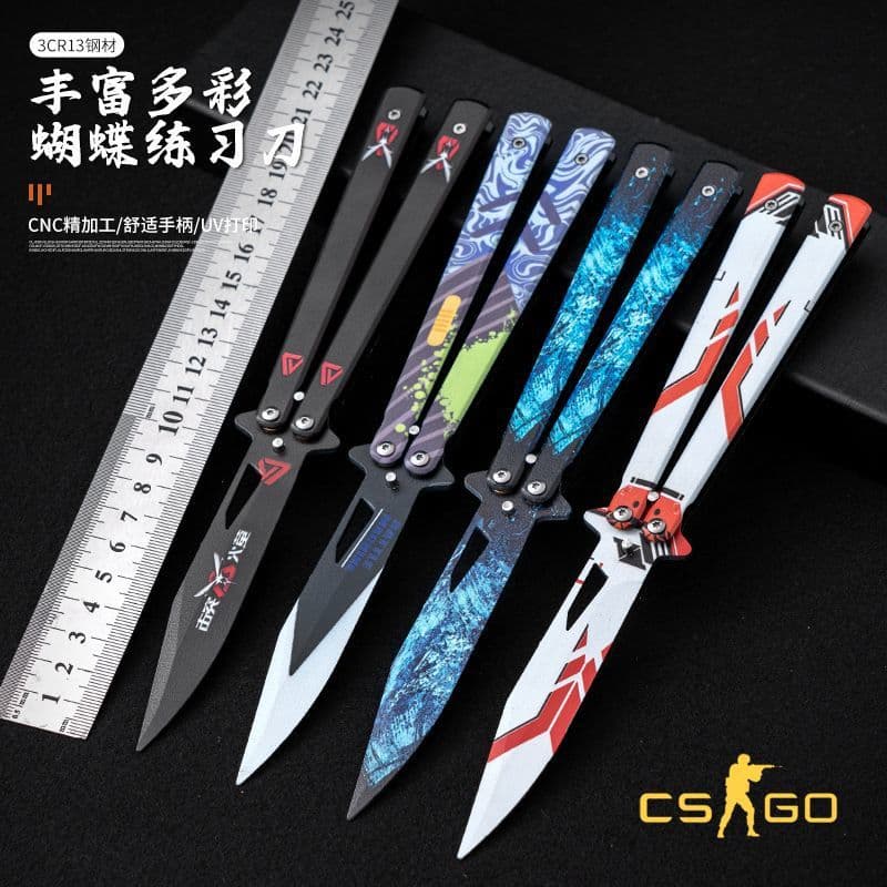 Factory Stock CSGO Game Butterfly Knife Outdoor Flick Training Knife Unsharpened Portable Folding