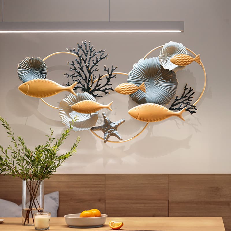 Ocean style creative wall decoration iron fish background wall hanging decoration indoor children's room bedroom pendant entrance wall decoration