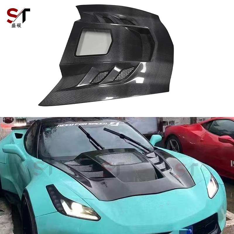 Carbon Fiber Transparent Engine Hood for Chevrolet Corvette C7 Modification Front Hood