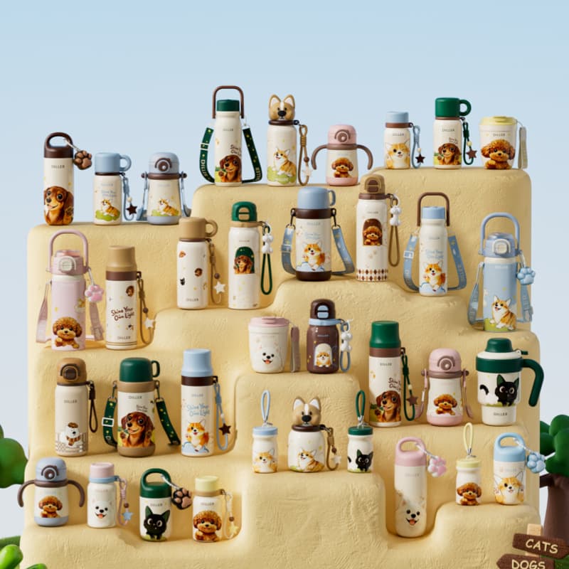 Diller Bear Cartoon Cute Pet Insulated Bottle 316 Stainless Steel Portable Kids Straw Cup Kindergarten Student Water Bottle