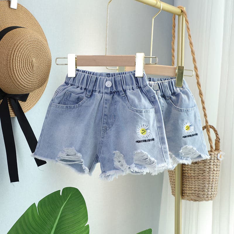 Summer Girls Denim Shorts Washed Vintage Girls Lightweight Denim Shorts