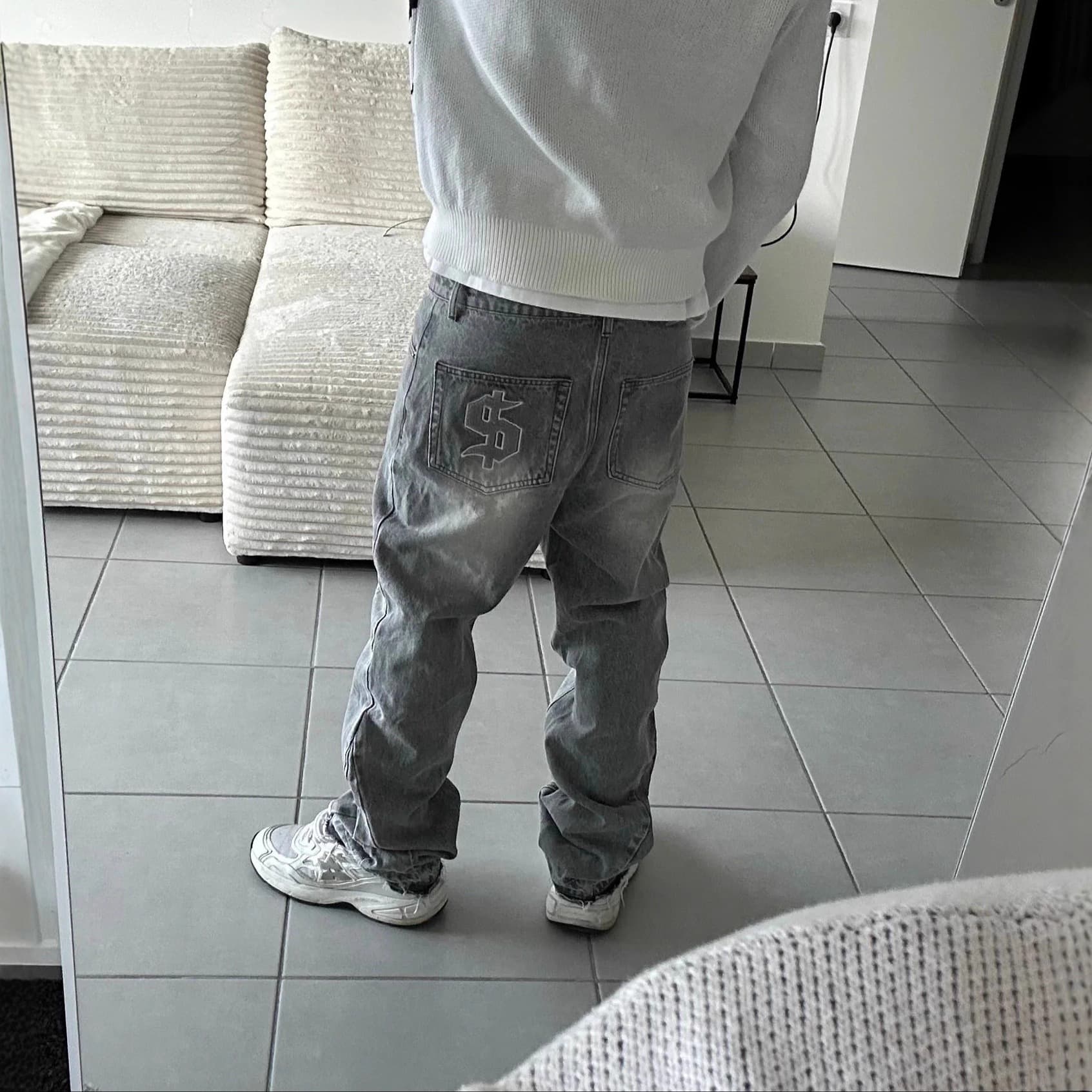 Cross-border Fashion Vintage American High Street Washed Distressed Fringed Jeans Street Style Casual Straight-leg Pants