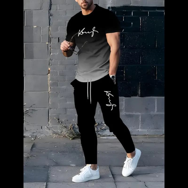 Amazon Spring and Autumn Four Seasons Cross-Border Men's 3D Printed Long-Sleeved Sweatshirt and Sweatpants Casual Set Source Factory