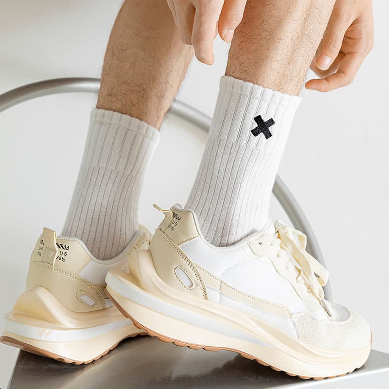 2022 Autumn/Winter Men's High Elastic Mid-Calf Cotton Socks with X Letter Embroidery, Long Socks for Casual Wear