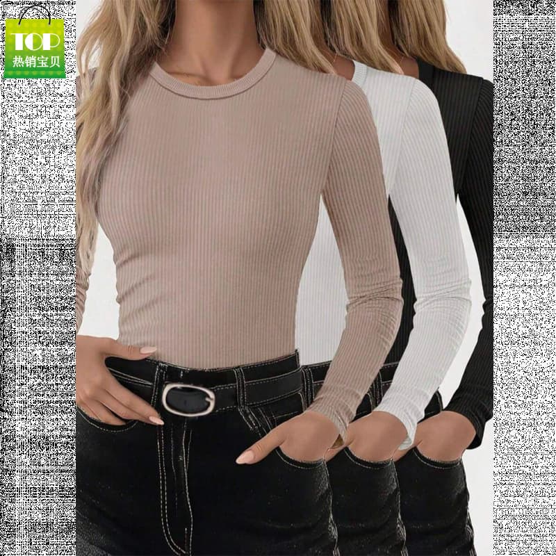 2026 Cross-Border Amazon European and American Autumn and Winter Dress Simple Casual Versatile Textured Round Neck Long Sleeve Short Dress Women's Clothing