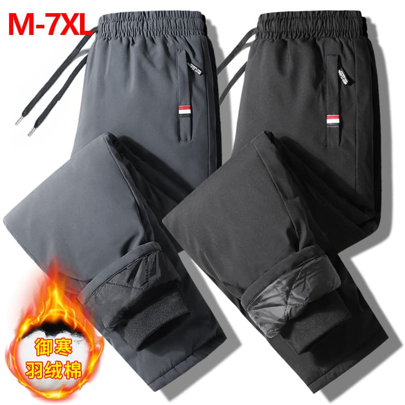 2023 Winter Men's Cotton Pants Loose Straight Leg Plus-Size Casual Outerwear Cold-Proof Warm Fleece-Lined Thickened Men's Long Pants