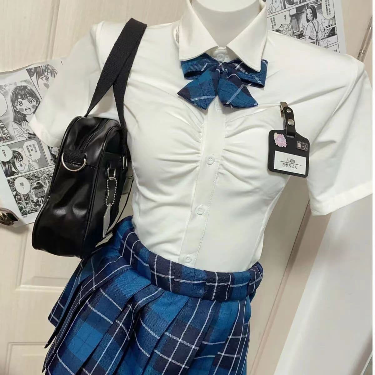 Wholesale Up to 260 Jin Wearing Large Size JK Uniform Short Sleeve Shirt Plaid Pleated Skirt Academic Style Two-Piece Set