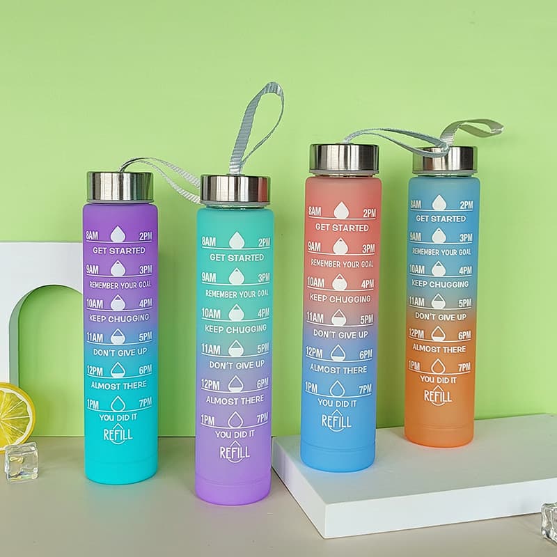 Cross-border gradient plastic water cup summer high-looking direct drinking outdoor sports stainless steel gift rainbow drop-resistant kettle
