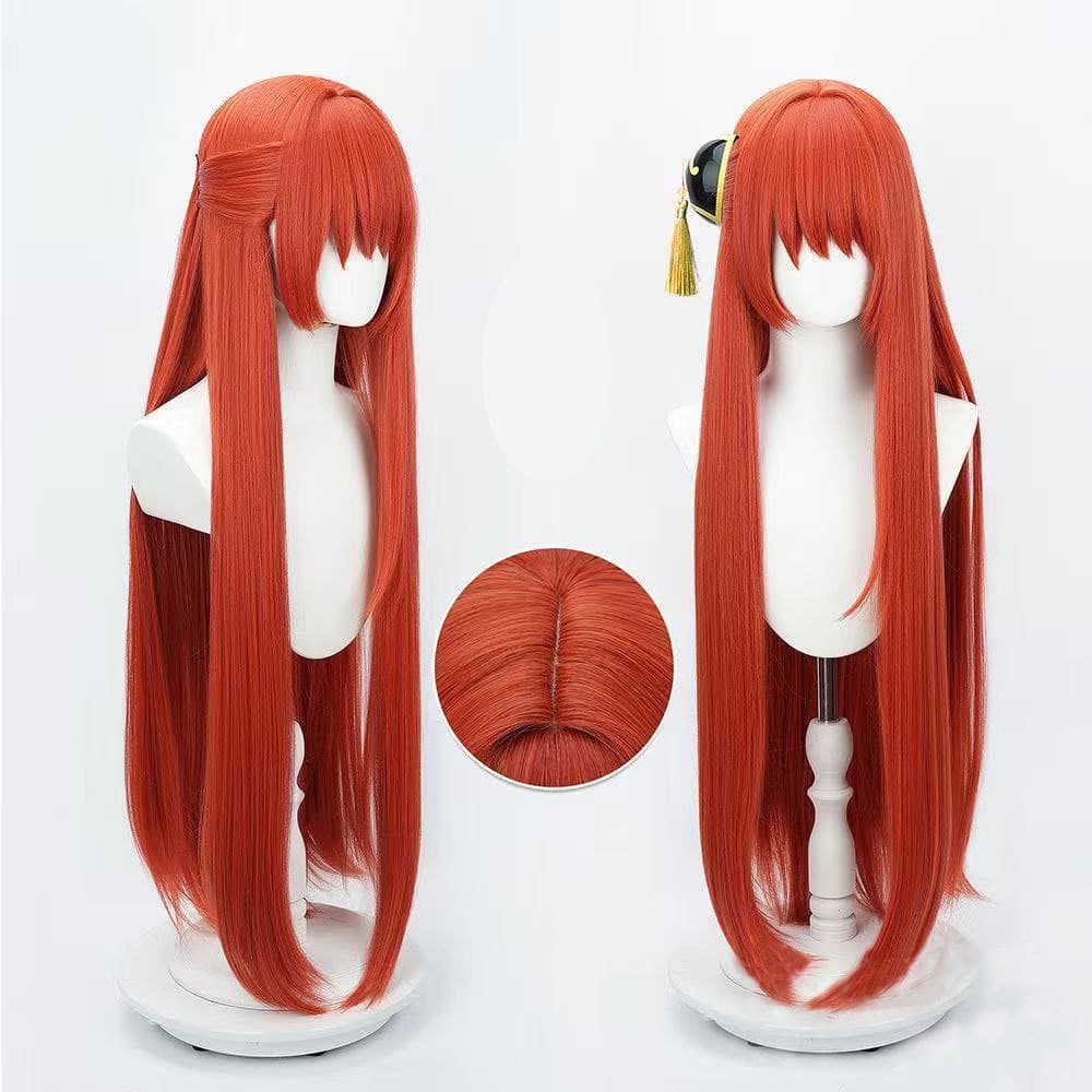 Sihe Gintama Kagura Anime Cos Wig Long Straight Bangs Orange Cosplay Realistic Wig Cap