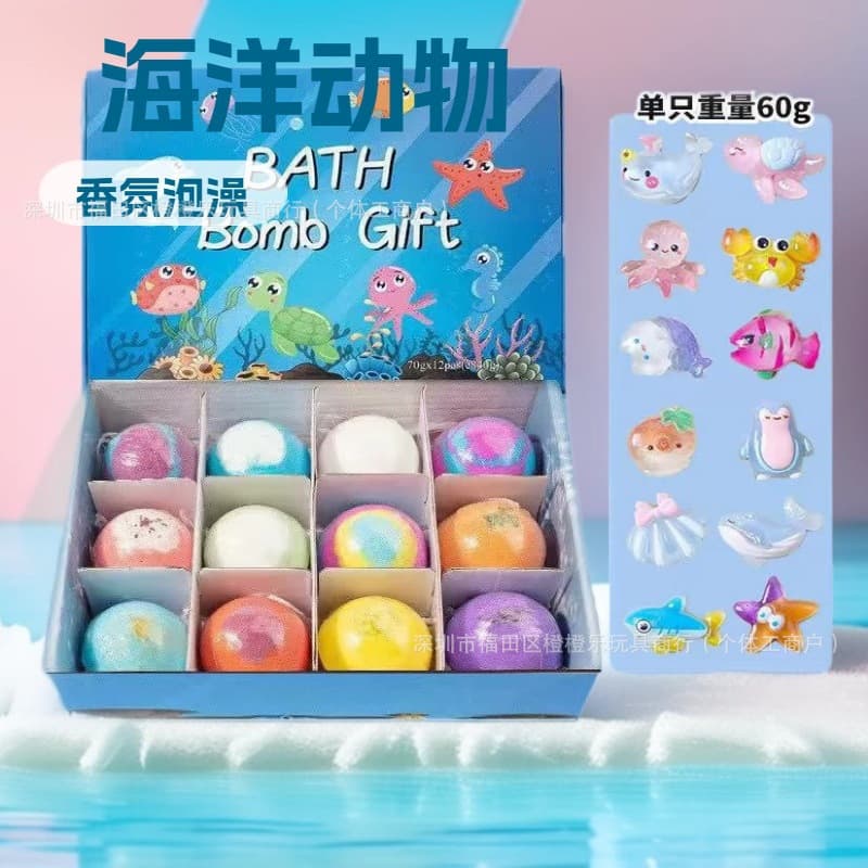 Cross-Border Cartoon Animal Bath Bombs for Kids, Fizzy Bath Salt Balls, Scented Bath Bombs Gift Box